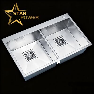 jakość  STAR POWER 304 Stainless Steel Double Bowl Handmade Kitchen Sink with Customized Bowl Depth fabryka