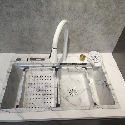 Biały wielofunkcyjny zlew kuchenny podwójny miska z stali nierdzewnej