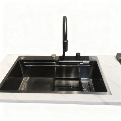 Dobra cena 800mm Zlewozmywak Kuchenny Dwukomorowy ze Stali Nierdzewnej z Baterią o Wysokim Łuku do Nowoczesnych Kuchni | Dostępna Niestandardowa Głębokość Komory | Dostępny Niestandardowy Wskaźnik Stali w Internecie