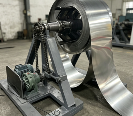 10000 kg ciężki system automatycznego rozwijania cewki, napędzany silnikiem, urządzenia do odwijania metalowych taśm dla linii produkcyjnej 304 z stali nierdzewnej