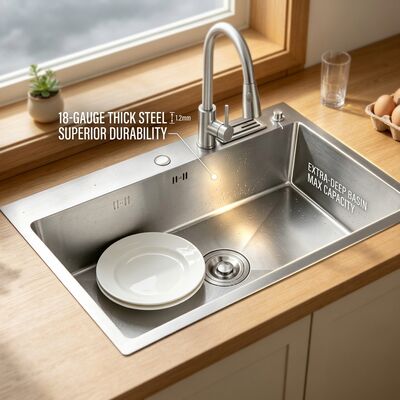 Dobra cena Zlewozmywak kuchenny ze szczotkowanej stali nierdzewnej SUS304 z pojedynczą komorą Undermount Design Umywalka o głębokości 700 mm i głębokości 200 mm w Internecie