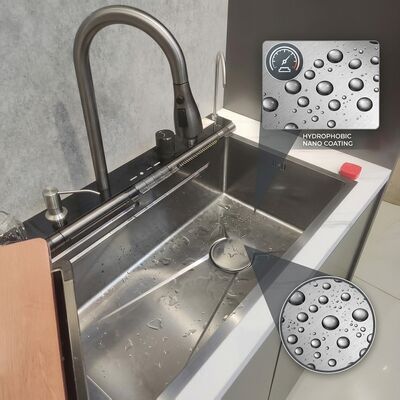 Dobra cena Bioniczny liść lotosu Nano oleofobowy, ręcznie robiony zlewozmywak ze stali nierdzewnej 316 pojedyncza komora 800mm 220mm głęboka umywalka w Internecie