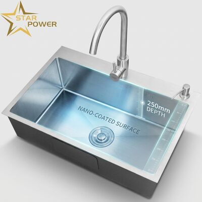 Dobra cena Kuchenny zlew dwukomorowy klasy spożywczej 304 SS z powłoką nano i komorą o głębokości 250 mm w Internecie