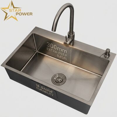 Dobra cena Sink kuchenny o wymiarze 18-Gauge 304 SS z metalowym wykończeniem PVD i 300 mm główną i pomocniczą miską w Internecie