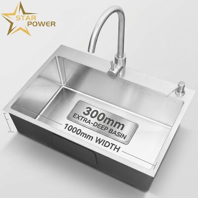 Dobra cena 18-calowa zlewozmywak kuchenny ze stali nierdzewnej 304, pojedyncza komora, szczotkowany, podblatowy, 1000 mm, 300 mm, bardzo głęboka komora w Internecie