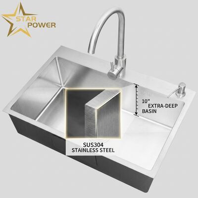 Dobra cena Górna montaż / Wylotowy zlew kuchni SUS304 Stal nierdzewna podwójna miska zlew kuchni wypolerowany Górna montaż 700 mm 10-calowy dodatkowo głęboki zlew. Dostępna niestandardowa głębokość zlewu. Dostępny niestandardowy miernik stalowy. w Internecie