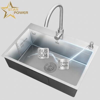 Dobra cena Podmontowy zlew kuchenny 304 ze stali nierdzewnej Jednorazowy miskowy zlew kuchenny szczotkowany podmontowy 600 mm 9-calowy głęboki zlew. Dostępna niestandardowa głębokość zlewu. Dostępna niestandardowa miara stalowa. w Internecie