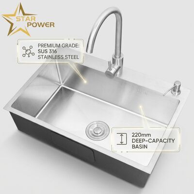 Dobra cena Wkład wody do zlewu kuchni 316 Główna i pomocnicza miska kuchni z stali nierdzewnej Wkład wody do zlewu złotego tonu 800 mm 220 mm głęboki zlew Dostępna niestandardowa głębokość zlewu Dostępna niestandardowa miara stalowa w Internecie