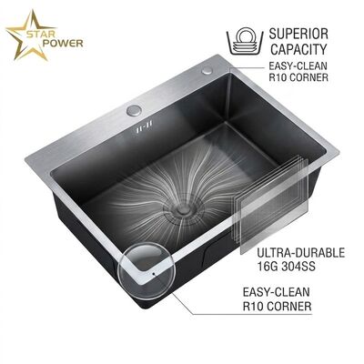 Dobra cena 16 Gauge 304 Stainless Steel Deep Single Bowl Kitchen Sink Drop-in 33x22 Inch 10 Inch Basin Brushed Finish w Internecie